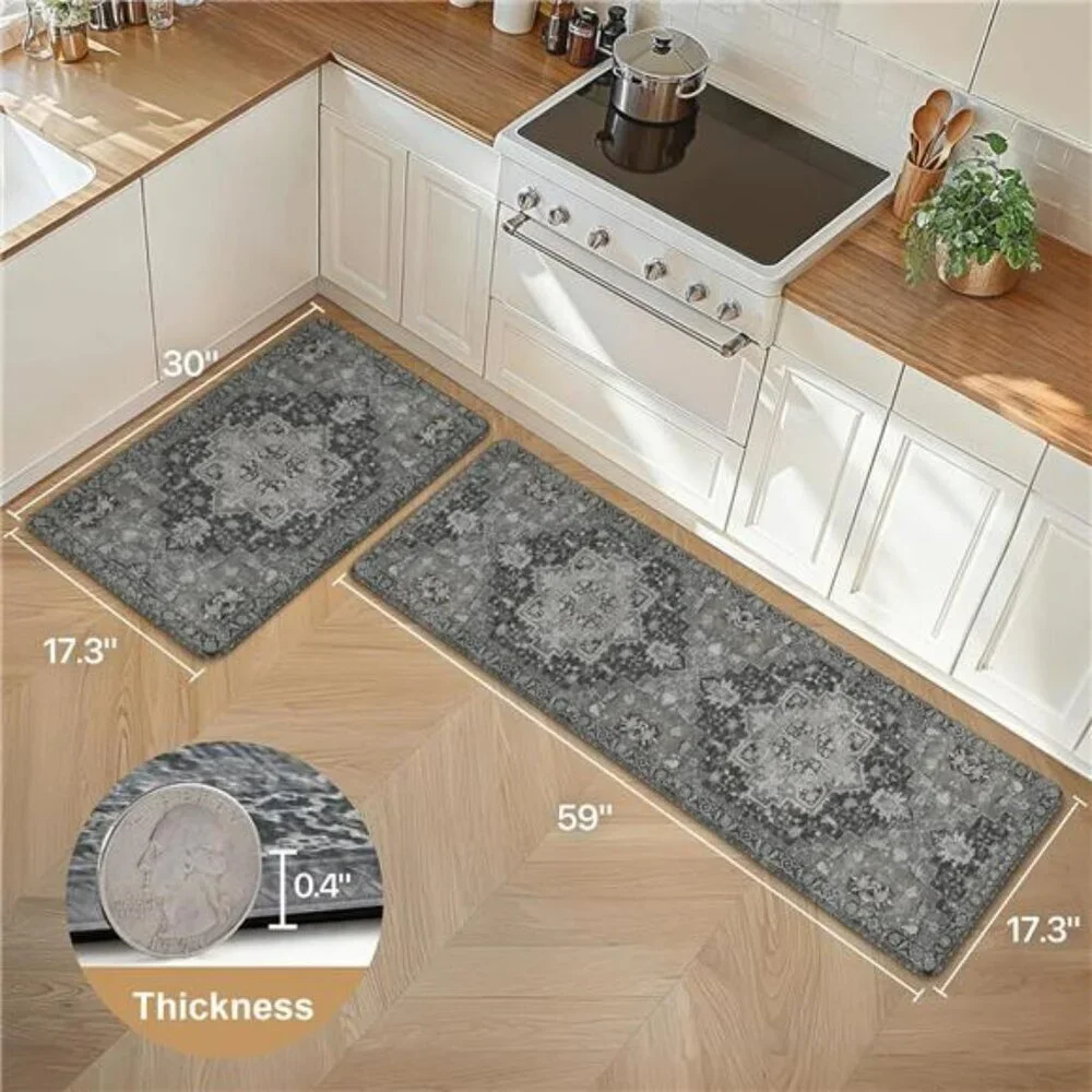 GENIMO Anti Fatigue Kitchen Mats Set of 2 Non Slip Waterproof Cushioned Rugs